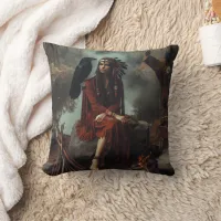 Native American Woman With Raven by Calm River Throw Pillow