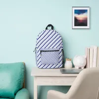 Navy, Pastel Blue And White Striped Boys Printed Backpack