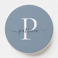 Dusty Blue Modern Simple Elegant Monogram PopSocket