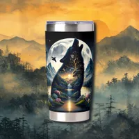 Mystical Wolf Howling at Moon Surreal  Insulated Tumbler