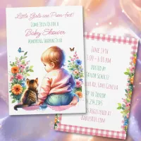 Little Girl and Kitten | Watercolor Baby Shower Invitation