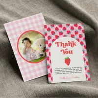 Strawberry 1st Birthday Party Berry First Photo Thank You Card