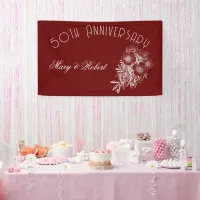 Flourished 50th anniversary - burgundy and white banner