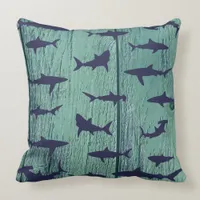 Shark Frenzy Underwater Sea Creatures Pattern Throw Pillow