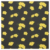 Tropical Hibiscus Flower Yellow Black Patterned Fabric