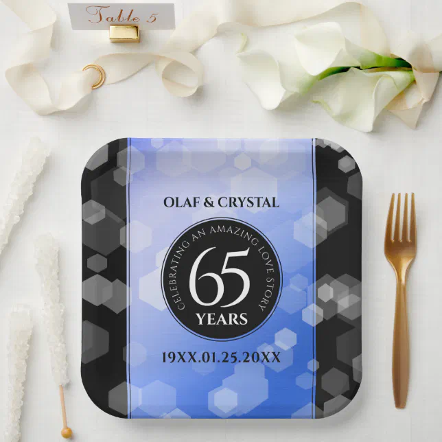 Elegant 65th Blue Sapphire Wedding Anniversary Paper Plates