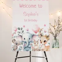 Wildlife Cute Animals Pink Birthday Party Foam Board