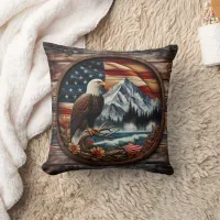 American Eagle Perched Near Mountainous Landscape Throw Pillow