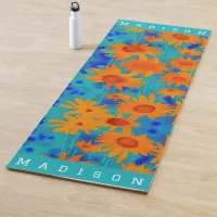 colorful orange sunflowers stylish modern art  yoga mat