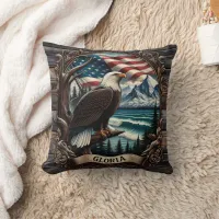 Bald Eagle Against Scenic View Throw Pillow