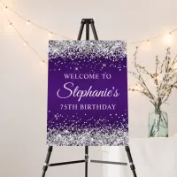 Silver Glitter Royal Purple 75th Birthday Welcome Foam Board