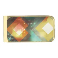 Seventies Orange Abstract Techno Triangles Gold Finish Money Clip