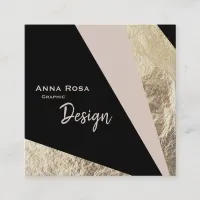 *~* AbstractGold Foil Pink Blush Geometric Square Business Card