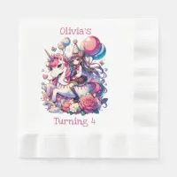 Anime Girl on Unicorn Birthday Personalized Napkins