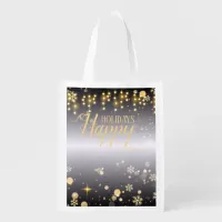 Happy Holidays Christmas Lights And Snowflakes Grocery Bag