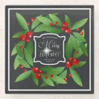 Merry Berry Bright Christmas Wreath D591 Glass Coaster