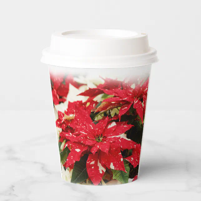 Festive Red White Floral Christmas Poinsettias Paper Cups