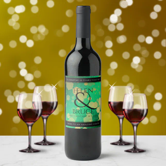 Elegant 19th Jade Wedding Anniversary Celebration Wine Label