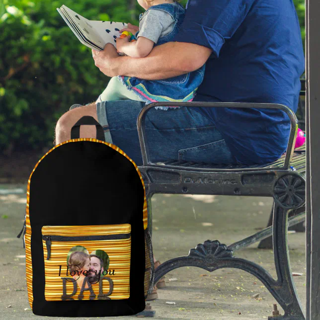 I love you dad photo bright yellow printed backpack