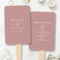 Dusty Rose Pink Minimalist Wedding Program Hand Fan