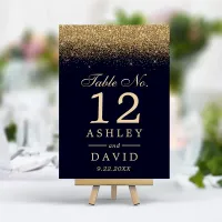 Gold Confetti Navy Blue Modern Wedding Table Number