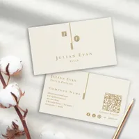 Elegant Artistic Ivory White Creamy Gold Monogram Business Card