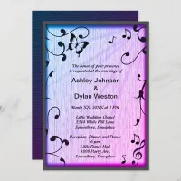 Music Butterfly Leaves Blue & Purple Wood Wedding Invitation