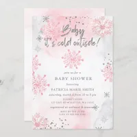 Pink Baby its Cold Outside Winter Baby Shower Invitation