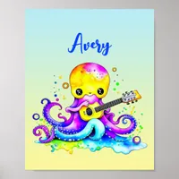 Personalized Cartoon Octopus Playing the Guitar  P Poster