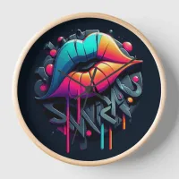 Vibrant Graffiti-Style Colorful Lips Clock