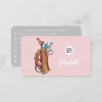 Elegant Blush Pink and Silver Nail Salon Business Card