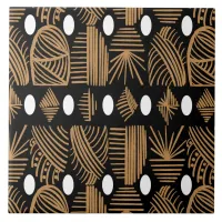 Caribbean Tribal Mudcloth: Black, White, Gold Ceramic Tile