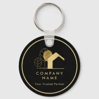 Modern House Logo Black and Gold Qr code Keychain