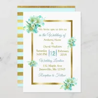 Blue and Gold Floral Wedding Invitations