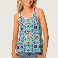 Pretty Folk Art Flowers Pattern Tank Top