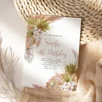 Watercolor Boho Beige Floral 50th Birthday Invitation