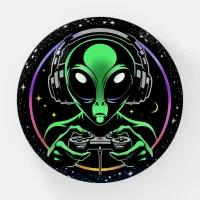 Alien Playing Video Games with Star Background Paperweight