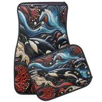 Dynamic Waves: Whales in Harmony Car Floor Mat