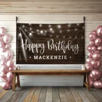Rustic String Lights on Wood Birthday Banner