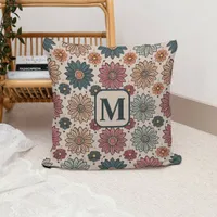 Monogram Floral Pattern Throw Pillow