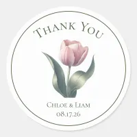 Elegant Tulip Flower Wedding Thank You Classic Round Sticker