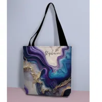 Purple Marble Rose Gold Personalised Tote Bag