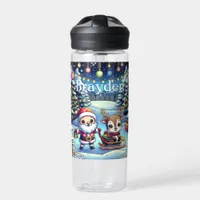 Cute Cartoon Santa and Reindeer Christmas Water Bottle