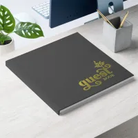 Bold Leaf Motif Typography Any Color Background Guest Book