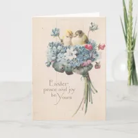 Adorable Vintage Easter Birds and Flowers Holiday Card