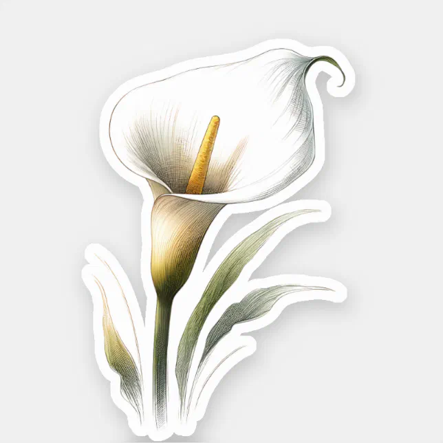 White Calla Lily Flower Pretty Vintage Watercolor  Sticker