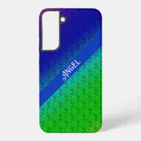 Floral Blue Green Rainbow Diagonal Blend Add Name Samsung Galaxy Case