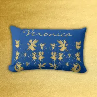 Gold Fairies with Pixie Dust on Blue Monogram | Lumbar Pillow