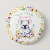 Koala Bear Themed Birthday Girl Personalized Button