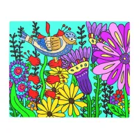 Pretty Colorful Folk Art Style Bird and Flowers Po